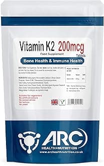 Vitamin K2 MK7 Menaquinone 200mcg Supplement 60 Tablets, Vegetarian & Vegan, for Men and Women - Made in UK