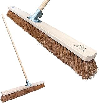 36” Wide Broom Indoor or Outdoor, Extra-Large Heavy Duty Broom Sweeping Brush for Warehouse Floors and Large Flat Surfaces (36” Natural Coco Soft Bristle Broom Complete with Handle)…
