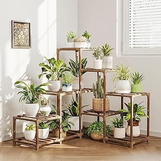 Bamworld Plant Stand Indoor Corner Plant Shelf Outdoor for Multiple Plants Wood Flower Stand Ladder Plant Table for Plant Pots for Window Garden Balcony Living Room