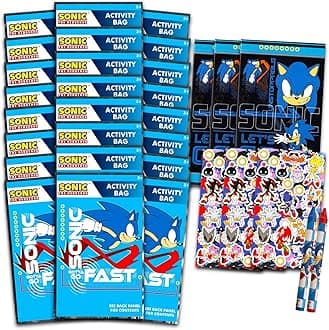 Sonic Birthday Party Gift Set - Bundle of 24 Sonic The Hedgehog Play Packs | Mini Colouring Books, Stickers and More for Goodie Bags (Sonic Party Supplies)