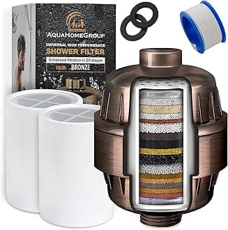20 Stage Shower Filter with Vitamin C E for Hard Water - High Output Shower Water Filter to Remove Chlorine and Fluoride - 2 Cartridges Included -Consistent Water Flow Showerhead Filter
