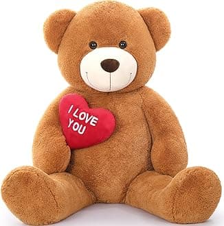 MaoGoLan Giant Teddy Bear 5 Feet - I Love You Red Heart Big Dark Brown 5ft Teddy Bear Stuffed Animal for Girlfriend, Boyfriend, Wife, Lover - Anniversary, Birthday