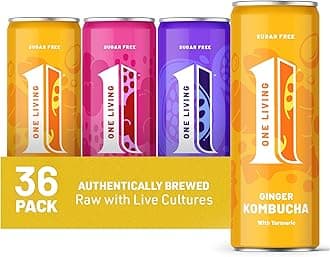 One Living Kombucha Drink - Mixed Pack - 36 x 250ml Cans - Ginger, Raspberry, Passion Fruit - Sugar Free, Great Tasting Kombucha with Live Cultures - Lightly Sparkling, 100% Natural, Vegan