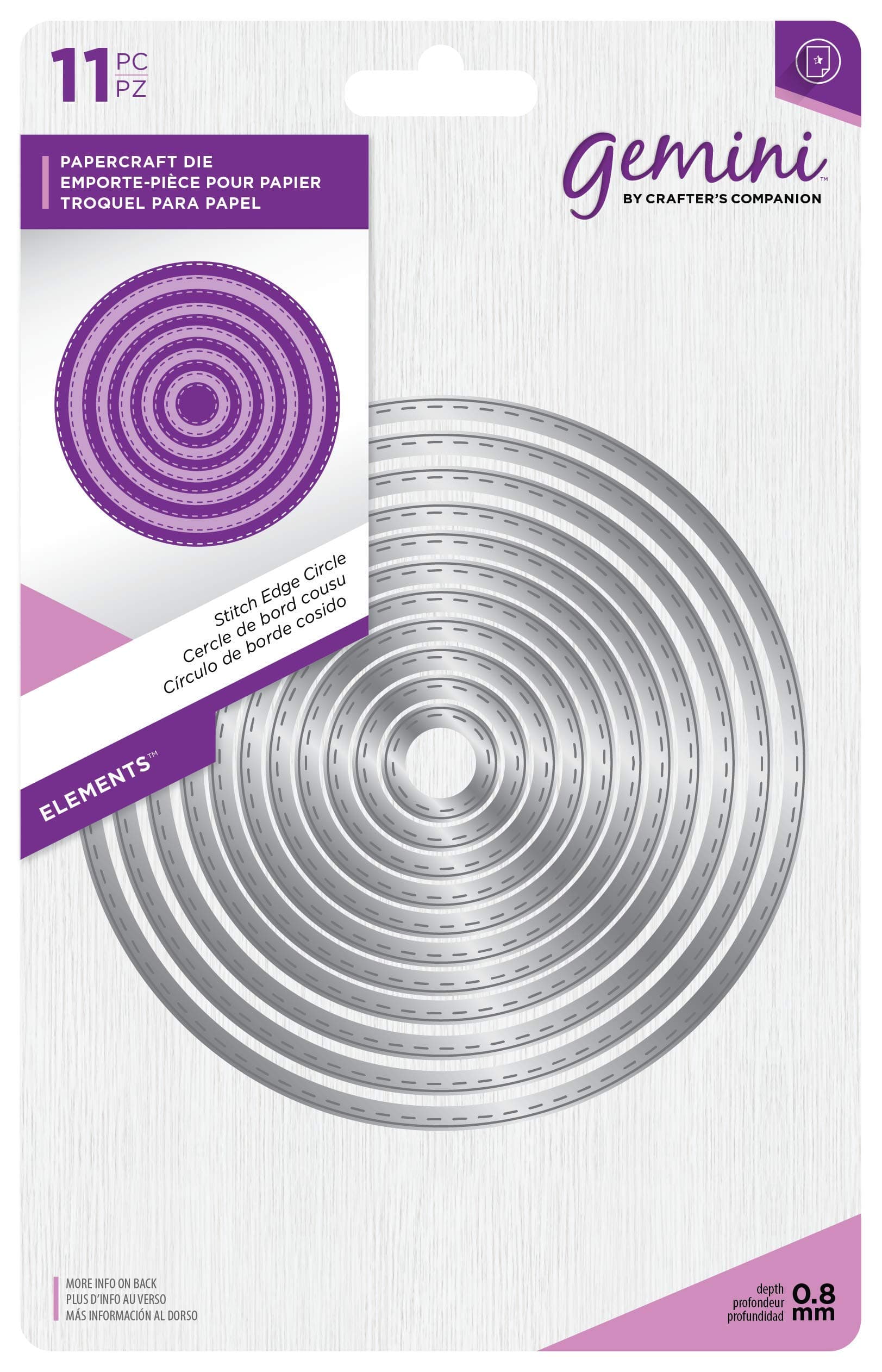 Gemini Elements-Stitch Edge Circle, Metal, Silver, Various