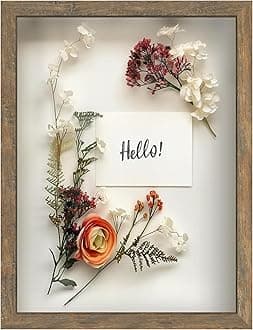 FrameWorks 12x16 Driftwood Wooden Shadow Box Frame – Soft Felt Back, Tempered Glass, and Included Elegant White Ball Push Pins