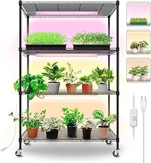 Bstrip Plant Shelf with Grow Lights, 4-Tier Grow Light Shelf with 30W T5 Full Spectrum Grow Lights, Plant Stand with Grow Light for Indoor Plants, Seed Starting, Seedlings(35.4" L x 13.8" W x 59" H)