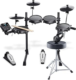 Alesis Electronic Drum Mesh Head, 7 Pieces, 3 Cymbals, Over 100 Sound Sources, 30 Demos, Drumsticks, Chair, Headphones, Japanese Instruction Manual (English Language Not Guaranteed)