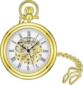 Men's Pocket Watch Stainless Steel Analog Skeleton Watch Hand Wind Mechanical Movement Stainless Steel Chain