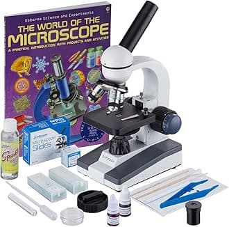 AmScope M150 Series Portable Monocular Student Compound Microscope - 40X-1000X Magnification - Comes with 50 Blank Slides, 100 Cover Slips & More