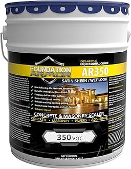 Armor AR350 Low Gloss Wet Look Concrete Sealer 5 Gallon - Professional Grade Color Enhancing Solvent Based Acrylic Sealer for Exterior Concrete and Pavers - 350 VOC