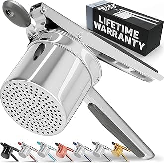 PriorityChef Large 15oz Potato Ricer, Heavy Duty Stainless Steel Potato Masher and Ricer Kitchen Tool, Press and Mash Kitchen Gadget For Perfect Mashed Potatoes - Everytime, Grey