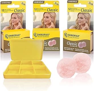 Ohropax Wax Ear Plugs Qty 3 Boxes - Total of 36 Ear Plugs with Free Yellow 6 Compartment Box