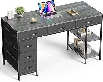 Huuger Computer Desk with 6 Drawers, 47 Inch Office Desk with Shelves, Reversible Gaming Desk, Corner Desk with Storage, for Home Office Study, Living Room, Gray
