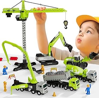 iPlay, iLearnConstruction Toys Truck Boys Age 3-5, Kids Crane Excavator Digger Dump Trucks Bulldozer Forklift Vehicle Set, Sandbox Play, Birthday Stocking Gifts for 4 6 7 8 Year Old Toddlers Girl