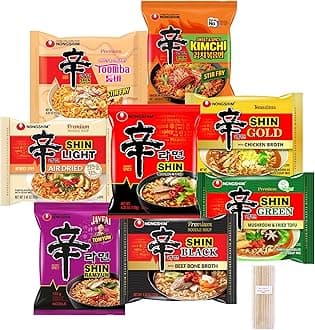 Pinstar Premium Gourmet Spicy Shin Instant Ramen Noodle 8 Flavor Combo - Korean Ramen Set (8 Pack)