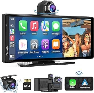 CARPURIDE W903 Portable Carplay & Android Auto with Dash Cam - 9.3" HD IPS Screen, 4K Front &1080P Rear Cam, Loop Recording, Bluetooth, Mirror Link, GPS, Siri, Dashboard Mounted