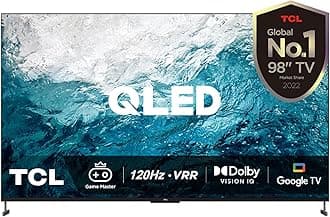 TCL 98 Inch 4K QLED HDR 10+ Ultra HD Smart TV Game Master Dolby Vision IQ-Atmos Onkyo Audio Quantum Dot Technology 144HZ VRR 98C735-1 Year Warranty (2022 Model), Black