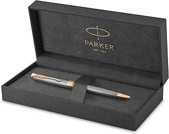 Parker Sonnet Ballpoint Pen Chiselled Silver with Gold Trim Medium Point Black Ink (1931492)