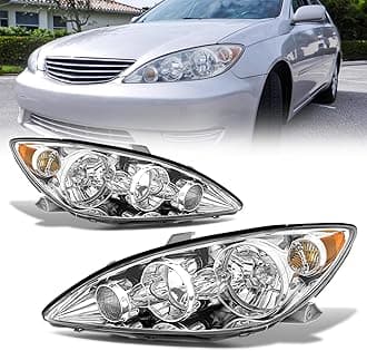 Headlights Assembly for 2005 2006 Toyota Camry/05-06 Camry Headlamps with Amber Reflector Pair Clear Lens Chrome Housing Driver Side and Passenger Side 81150-06180/8111006180