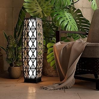 Grand patio Outdoor Solar Powered Resin Wicker Floor Lamp, Outdoor Weather-Resistant Deck Light, for Garden or Porch -Silver Gray, Large Cindy