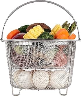 Aozita Steamer Basket for Instant Pot Accessories 6 qt or 8 quart - 2 Tier Stackable 18/8 Stainless Steel Mesh Strainer Basket - Silicone Handle - Vegetable Steamer Insert, Egg Basket, Pasta Strainer