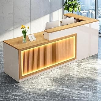 L Shaped Reception Desk, Solid Wood Front Desk with Counter & Lockable Drawers, Retail Checkout Customer Service Counter for Home Office Lobby Store,(Wood,70.9in-Left)