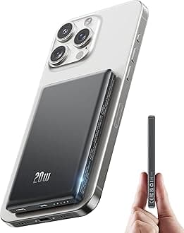2025 for Magsafe Battery Pack, Ultra Slim Wireless Portable Charger 5000mAh, 20W PD Magnetic Power Bank Fast Charging USB C in&Out Powerbank for iPhone 16/15/14/13/12 Mini Plus Pro Max,Matte Black