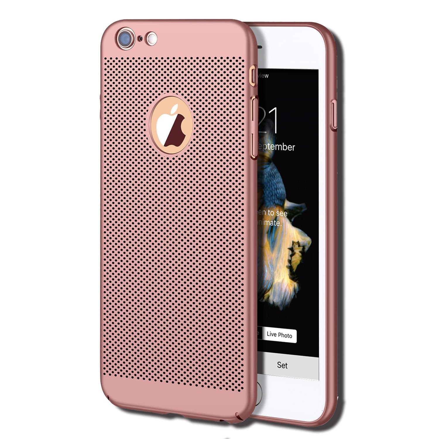 iPhone 6S Plus Case, iPhone 6 Plus Case, GOTITENI Stylish Ultra Slim Lightweight Case, Fingerprint Resistant Heat Losing Breathable Holes Snug Fit Cover for Apple iPhone 6/6S Plus, Red (Rose Gold)