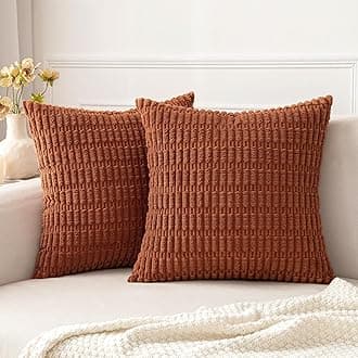 MIULEE Pack of 2 Dark Rust Corduroy Decorative Euro Sham Fall Pillow Covers 26x26 Inch Soft Boho Striped Throw Pillow Covers Modern Farmhouse Home Decor for Summer Sofa Living Room Couch Bed