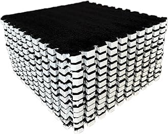 12pcs Tiled Puzzle Play Mats Interlocking Shaggy Soft EVA Foam Mats Protective Floor for Children Kids Room Home Parlor Bedroom(Black)