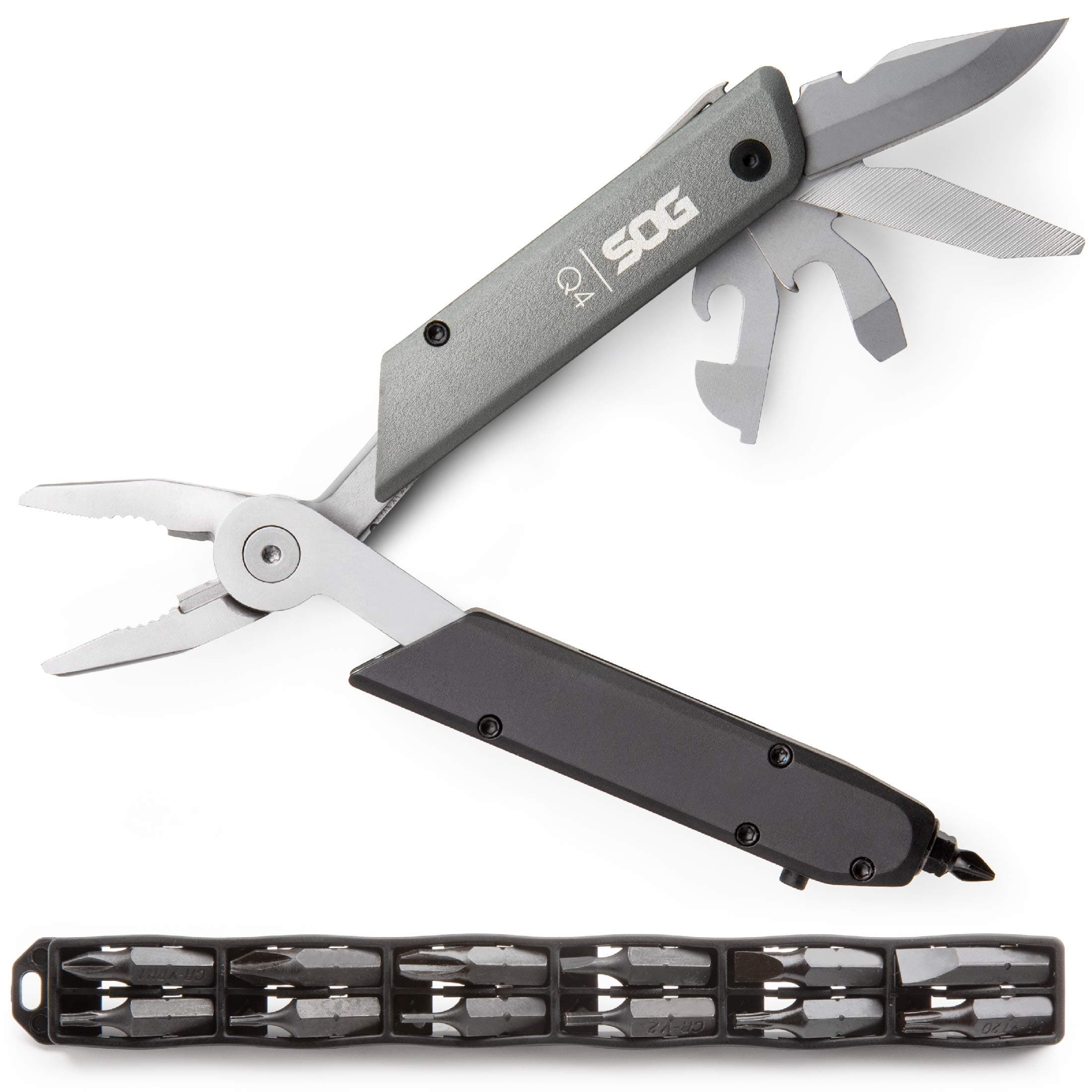 SOG Multitool with Hex Driver Set - Baton Q4 EDC Multi Tool Kit with Pliers, Pocket Knife, Torx and Hex Screwdriver Set with 12 Bits (ID1031-CP)