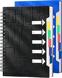 CAGIE2 Pack Spiral Notebook for Work 5 Subject Notebook with Dividers Tabs B5 Spiral Bound Journal Wide Ruled 240 Pages for School Office Business Supplies Notebook Taking,10.16"x7.4" (Black&Blue)