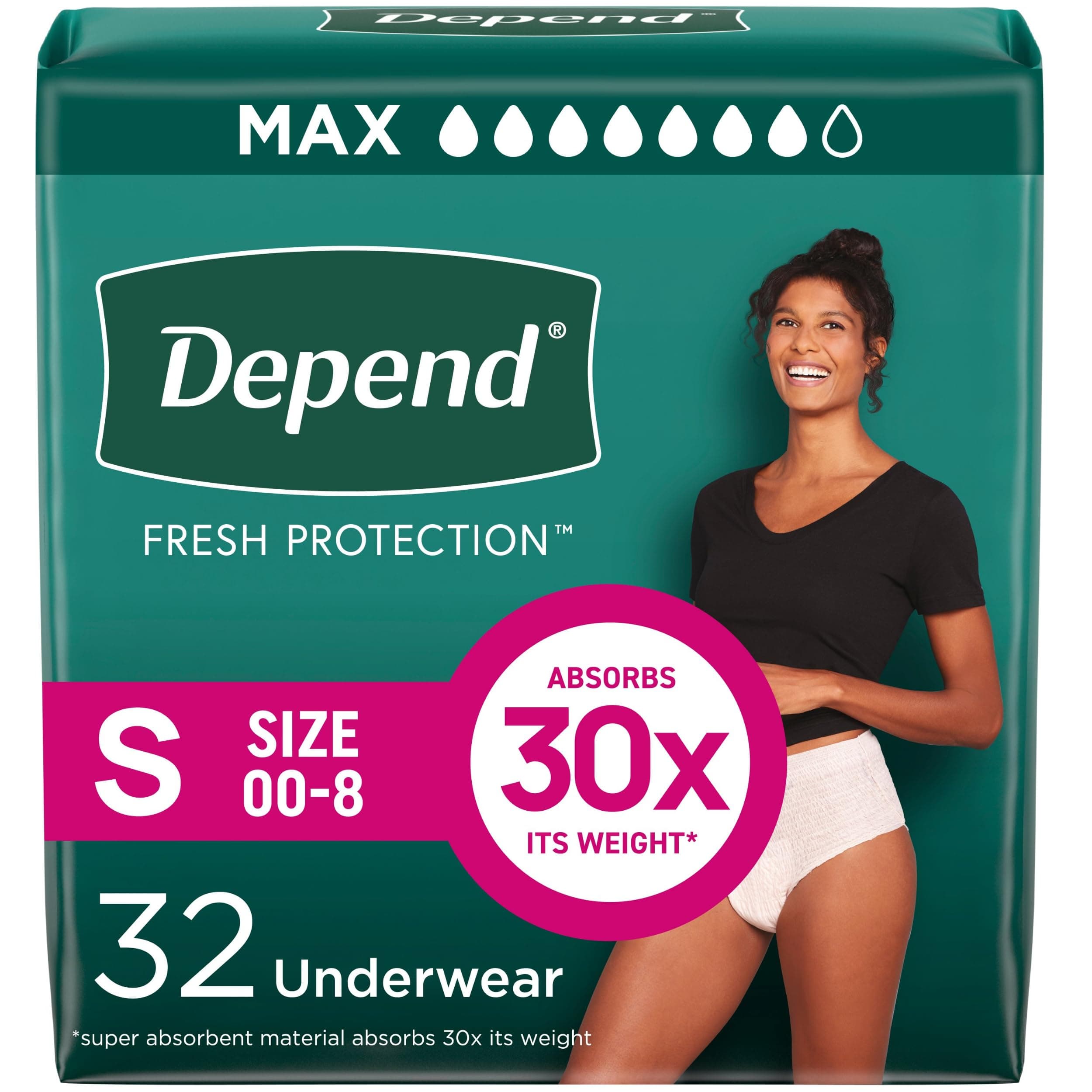 Fresh Protection Adult Diapers, Incontinence & Postpartum Bladder Leak Underwear for Women, Disposable, Maximum, Small, Blush, 32 Count, Packaging May Vary