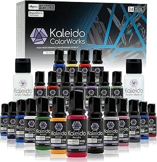 Kaleido Mecha 24-Color Set – Water-Based Acrylic Airbrush Paint Kit for Scale Models, Gundam, Gunpla,Mecha,Cars & Miniatures – Pre-Thinned, High Gloss, Fast-Drying, with Thinner & Cleaner