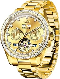 Watch for Men Automatic Wristwatch Diamond Sapphire Crystal Skeleton Luminous 3D Dial with 5ATM Waterproof Luxury Stainless Steel Strap