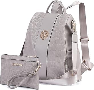 Lightweight Women Fashion Backpack Mutil Pockets Signature School Anti-Theft Rucksack Shoulder Bag Handbag w/Wristlet Wallet