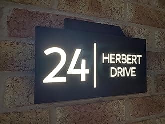 One of a Kind Design UK Personalised Contemporary Solar Light House Sign 305x155MM Personalised Address Number Plate Rectangular House Sign UV Stable LED Illuminated, Black