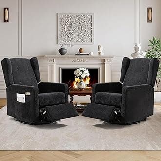 Power Recliner Chair Set of 2 for Adults, Electric Nursery Rocking Glider Chair with USB and Type-C Ports, Chenille Wide Swivel Rocker for Living Room, Bedroom (Black)