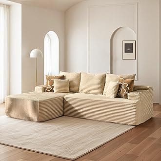 96" Cloud Sectional Couch with Comfy Chaise, Boneless L Shape Sofa with Deep Seat, Minimalist Modular Couches Sleeper for Living Room Bedroom Apartment Lounge,Beige