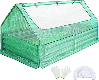 Quictent 6x3x1ft Galvanized Raised Garden Bed with Cover Metal Planter Box Kit, w/ 2 Large Screen Windows Mini Greenhouse 20pcs T Tags 1 Pair of Gloves Included Outdoor Growing Vegetables (Green)