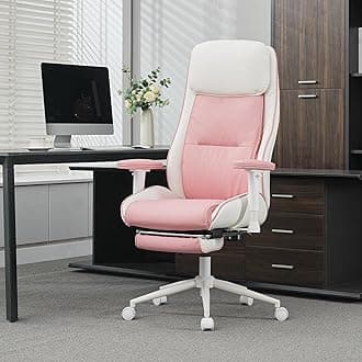 Ergonomic Home Office Chair with Footrest,Modern Faux Leather Reclining Chair,High Back Video Game Executive Computer Chairs with Adjustable Armrest & Lumbar Support,360°Swivel (Pink)