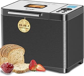 KBS 19-in-1 Programmable Bread Maker,2LB Large Bread Machine Stainless Steel with Sourdough,Gluten-Free,Nonstick Ceramic Pan,650W Bread Maker Machine with 15H Timer&1H Keep Warm,3 Crust Colors,Recipes