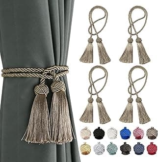 BEL AVENIR 4 Pack Curtain Handmade Tiebacks Decorative Curtain Holdbacks with Tassel (Flaxen, 4 Pack)