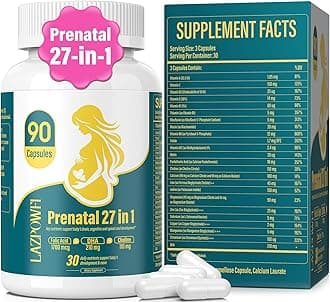 Prenatal Vitamins for Women Postnatal Multivitamin with Folic Acid DHA Choline for Pregnant and Breastfeeding Women Niacinamide Biotin and Minerals 27 in 1 Supplement 90 Capsules-30 Servings
