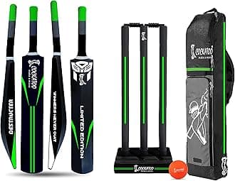 Cockatoo Destructor Complete Cricket Set l Cricket Bat (28.75'' x 3.75'') with 3 Stumps Wicket Set and 1 Ball l Heavy Duty Plastic Power Series l (Black-Florescent Green) l for Ages 8 and Above