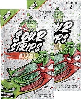 Flavored Sour Candy Strips, Deliciously Sour Chewy Candy Belts, Vegetarian Candies, 2 Pack (Appleberry (2 pack))