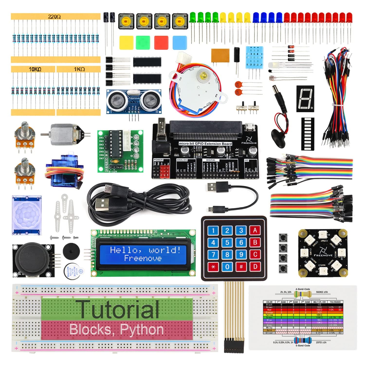 Freenove Ultimate Starter Kit for BBC micro:bit (Not Included, Work with V1 & V2), 316-Page Detailed Tutorial, 224 Items, 44 Projects, Blocks and Python Code