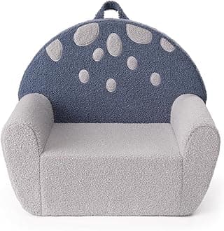 Blissful Diary Toddler Chair Comfy, Foam Kids Chair with Soft Teddy Plush, Toddler Reading Chair with Cute Mushroom Designs- Blue