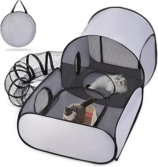 Pet Playpen With Surround Tunnel, Outdoor/Indoor Cat Enclosure Tent for Small Animals, Portable With Breathable Soft Sides and Carry Bag (Medium)