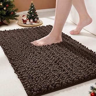 Yimobra Original Luxury Shaggy Bath Mat, 24 x 17 Inches, Soft and Cozy, Super Absorbent Water, Non-Slip, Machine-Washable, Thick Modern for Bathroom Bedroom, Brown